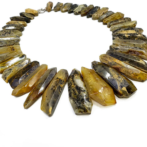 Milky Fossil Amber Faceted Tumbled Stone Beads Necklace
