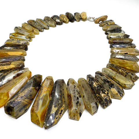 Milky Fossil Amber Faceted Tumbled Stone Beads Necklace