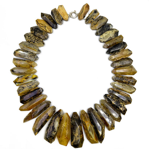 Milky Fossil Amber Faceted Tumbled Stone Beads Necklace