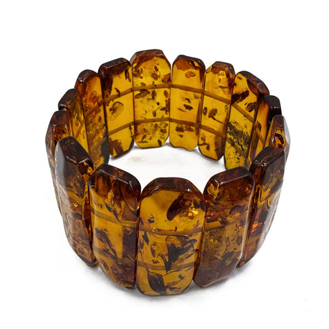 Cognac Amber Faceted Rectangular Beads Stretch Bracelet