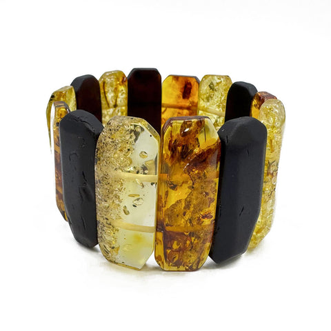 Multi-Color Amber Faceted Rectangular Beads Stretch Bracelet