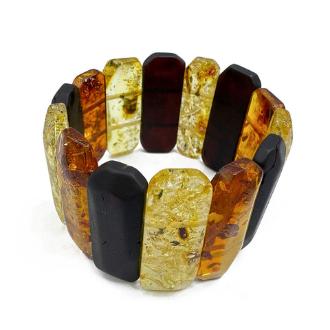 Multi-Color Amber Faceted Rectangular Beads Stretch Bracelet