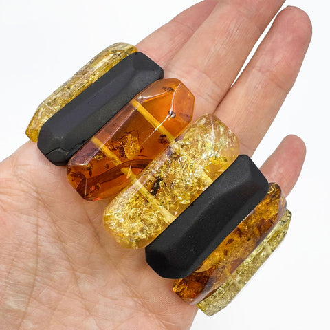 Multi-Color Amber Faceted Rectangular Beads Stretch Bracelet