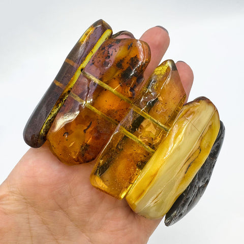 Natural Amber Free Shape Cabochon Beads Stretch Bracelet
