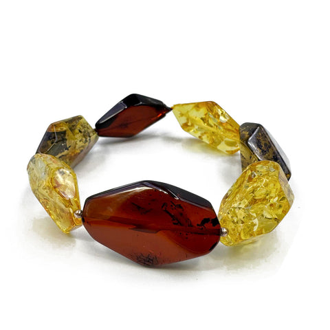 Multi-Color Amber Faceted Nugget Beads Stretch Bracelet