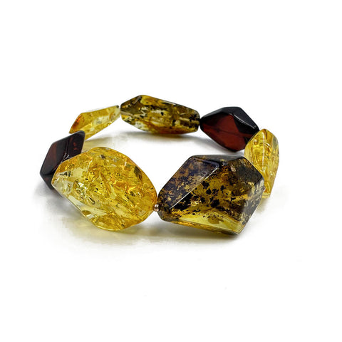 Multi-Color Amber Faceted Nugget Beads Stretch Bracelet