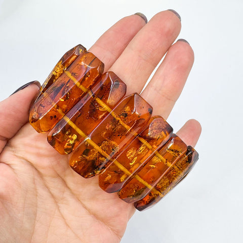 Cognac Amber Faceted Rectangular Beads Stretch Bracelet