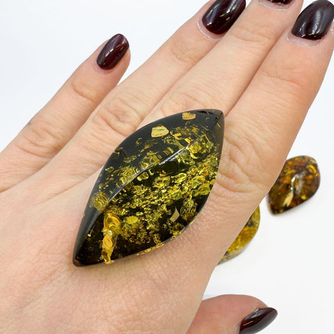 "Earth Stone" Green Amber  Marquise Shape Cabochons