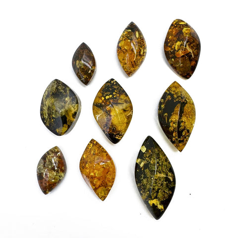 "Earth Stone" Green Amber  Marquise Shape Cabochons