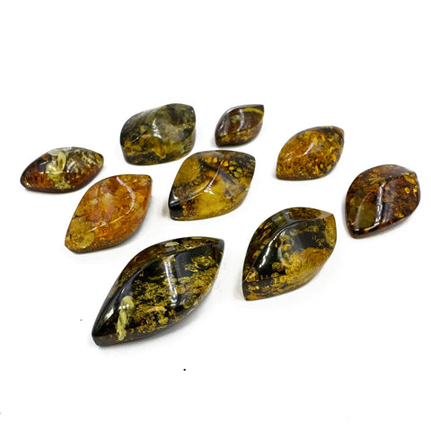 "Earth Stone" Green Amber  Marquise Shape Cabochons