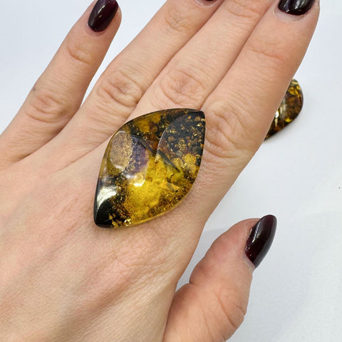 "Earth Stone" Green Amber  Marquise Shape Cabochons