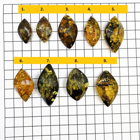 "Earth Stone" Green Amber  Marquise Shape Cabochons