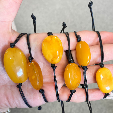 Antique Amber Nugget & Leather Adjustable Bracelet