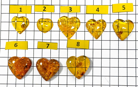 Cognac Amber Heart Shape Cabochons