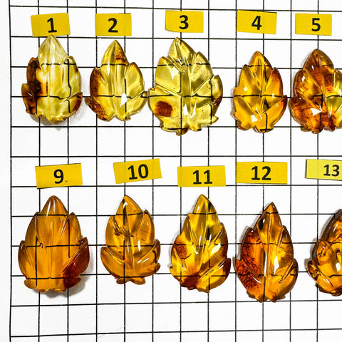 Cognac Amber Carved Leaf Cabochons