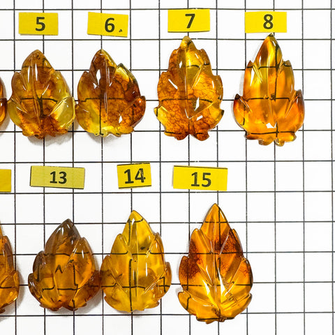 Cognac Amber Carved Leaf Cabochons