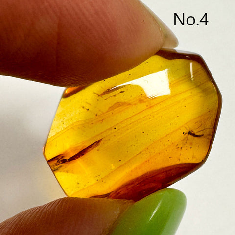 Crystal Cut Lemon color Amber Stone with Insects