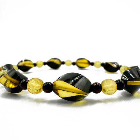 Multi-Color Amber Twisted Olive Beads Stretch Bracelet