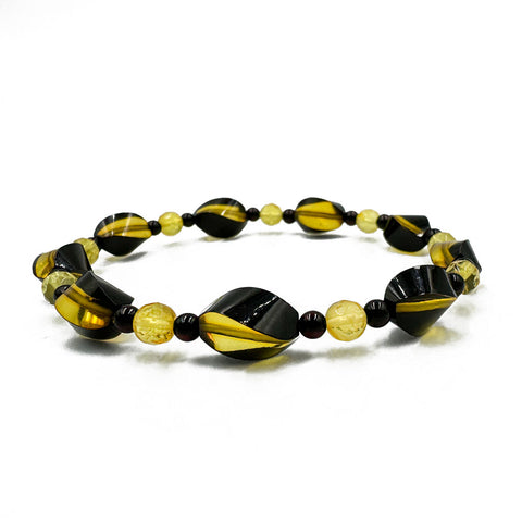 Multi-Color Amber Twisted Olive Beads Stretch Bracelet