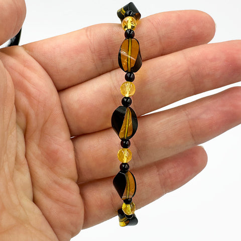 Multi-Color Amber Twisted Olive Beads Stretch Bracelet