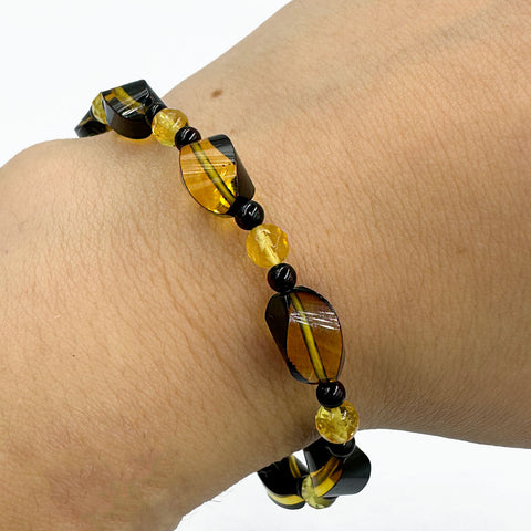 Multi-Color Amber Twisted Olive Beads Stretch Bracelet