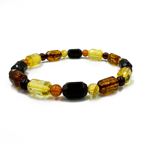 Multi-Color Amber Faceted Barrel Beads Stretch Bracelet