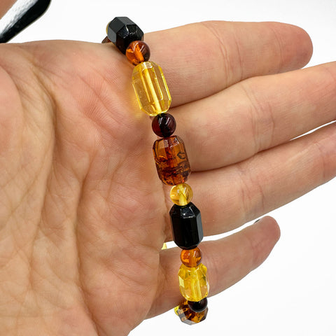 Multi-Color Amber Faceted Barrel Beads Stretch Bracelet