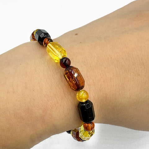 Multi-Color Amber Faceted Barrel Beads Stretch Bracelet