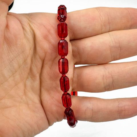 Red Amber Faceted Barrel Beads Stretch Bracelet