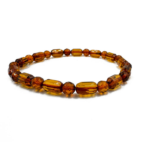 Cognac Amber Faceted Barrel Beads Stretch Bracelet