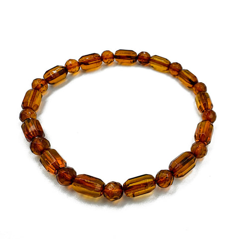 Cognac Amber Faceted Barrel Beads Stretch Bracelet