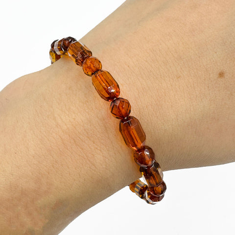 Cognac Amber Faceted Barrel Beads Stretch Bracelet