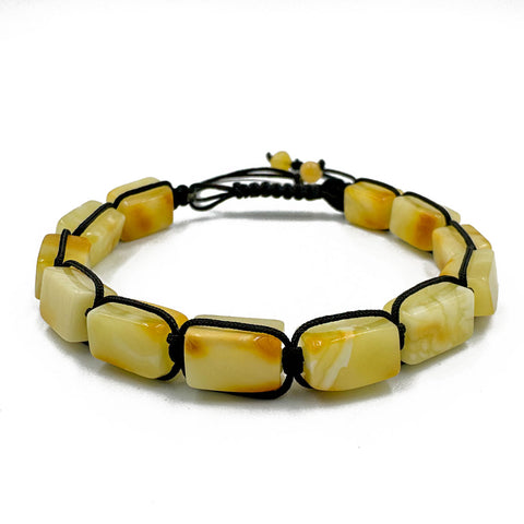 Milky Amber Rectangular Beads Adjustable Bracelet