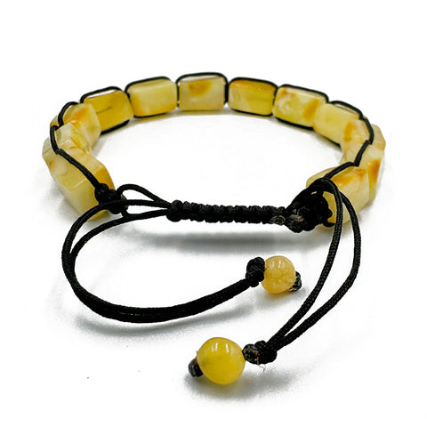 Milky Amber Rectangular Beads Adjustable Bracelet