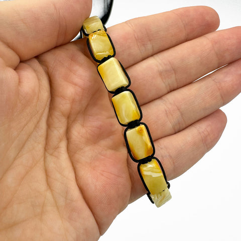 Milky Amber Rectangular Beads Adjustable Bracelet