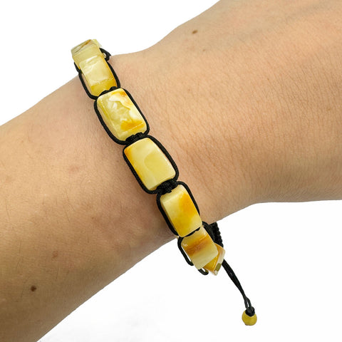 Milky Amber Rectangular Beads Adjustable Bracelet