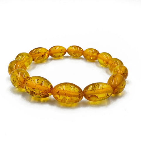 Lemon Amber Olive Beads Stretch Bracelet