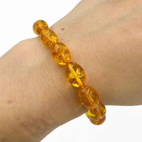 Lemon Amber Olive Beads Stretch Bracelet