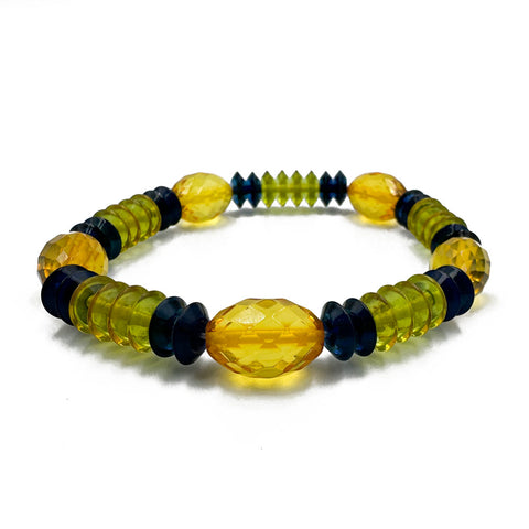 Multi-Color Amber Faceted Olive & Tablet Beads Stretch Bracelet