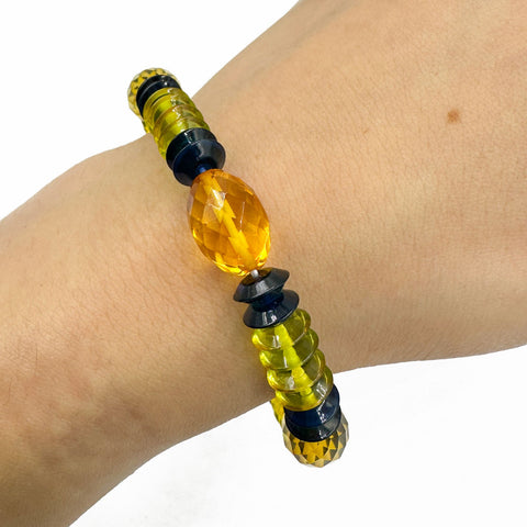 Multi-Color Amber Faceted Olive & Tablet Beads Stretch Bracelet