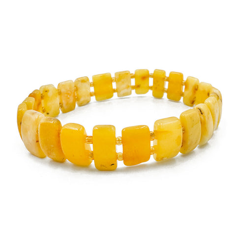 Milky Amber Rectangle Beads Stretch Bracelet