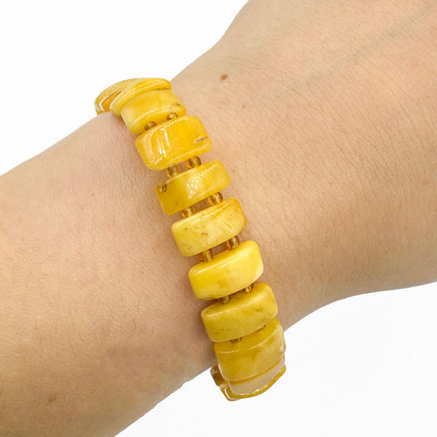 Milky Amber Rectangle Beads Stretch Bracelet