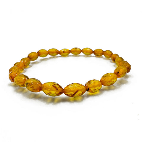 Cognac Amber Faceted Olive Beads Stretch Bracelet