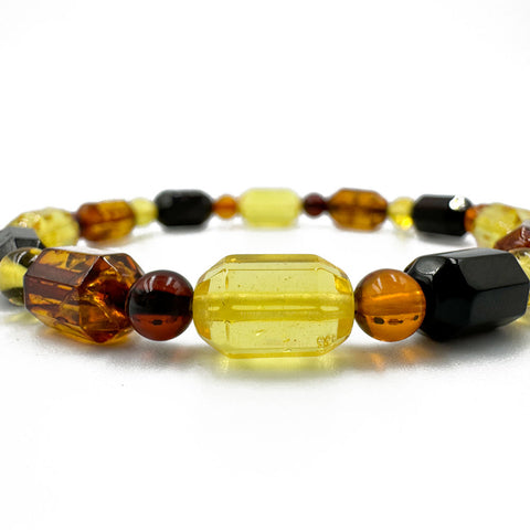 Multi-Color Amber Faceted Barrel Beads Stretch Bracelet