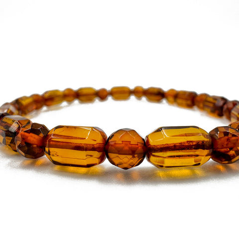 Cognac Amber Faceted Barrel Beads Stretch Bracelet