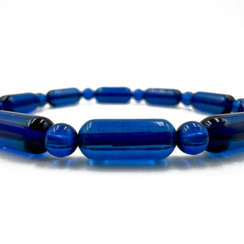 Blue Amber Barrel Beads Stretch Bracelet