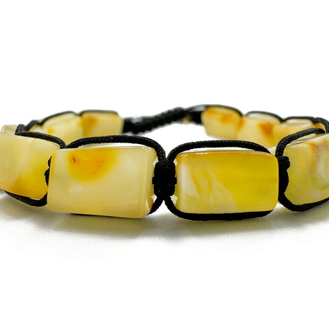 Milky Amber Rectangular Beads Adjustable Bracelet