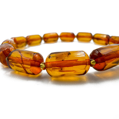 Cognac Amber Faceted Barrel Beads Stretch Bracelet