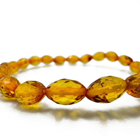 Cognac Amber Faceted Olive Beads Stretch Bracelet