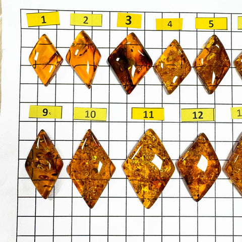 Cognac Amber Rhombus Shape Cabochons